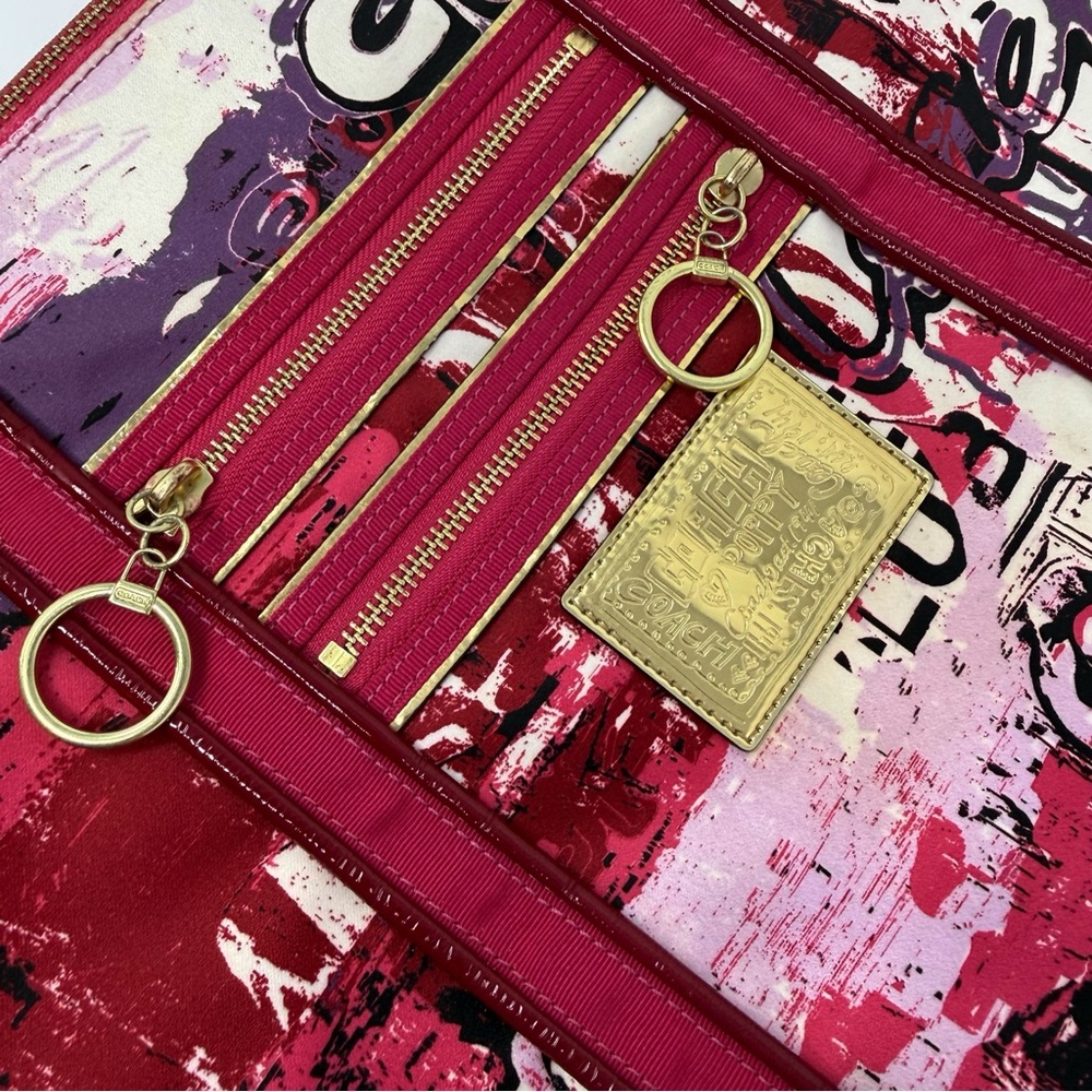 Coach Poppy Graffiti Tote Bag Pink Red Canvas Leather Trim Large Shoulder Bag - Picture 8 of 16